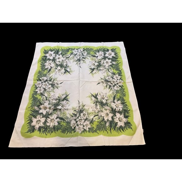Vintage California Hand Prints 51x46 Green Fern Floral Screen Print Tablecloth - Picture 1 of 10